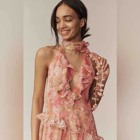 Anthropologie BHLDN Landon Organza 3D Ruffle Floral Maxi Dress - Picture 2 of 10